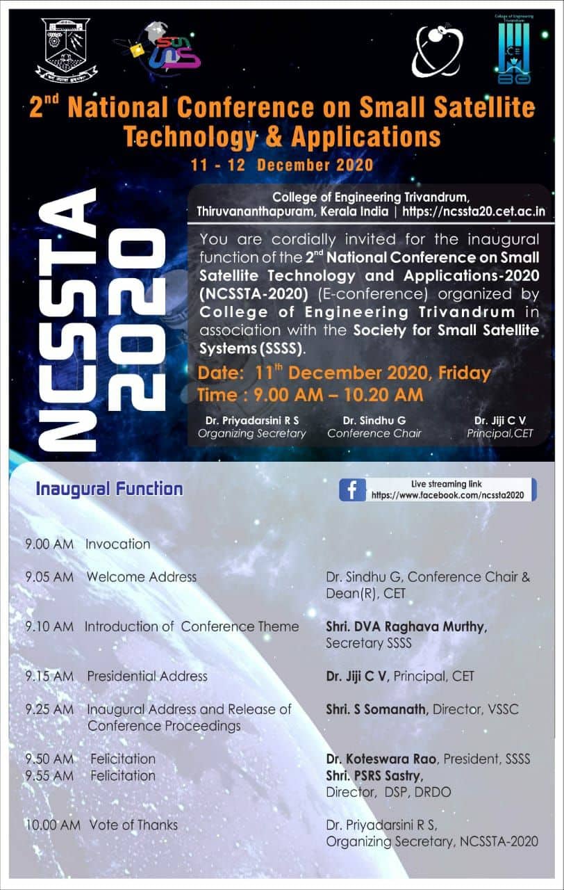 2nd National Conference on Small Satellite Technology and Applications – NCSSTA 2020 Edition