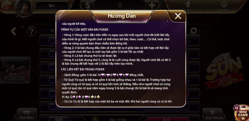 Hướng dẫn Poker Sunwin chi tiết